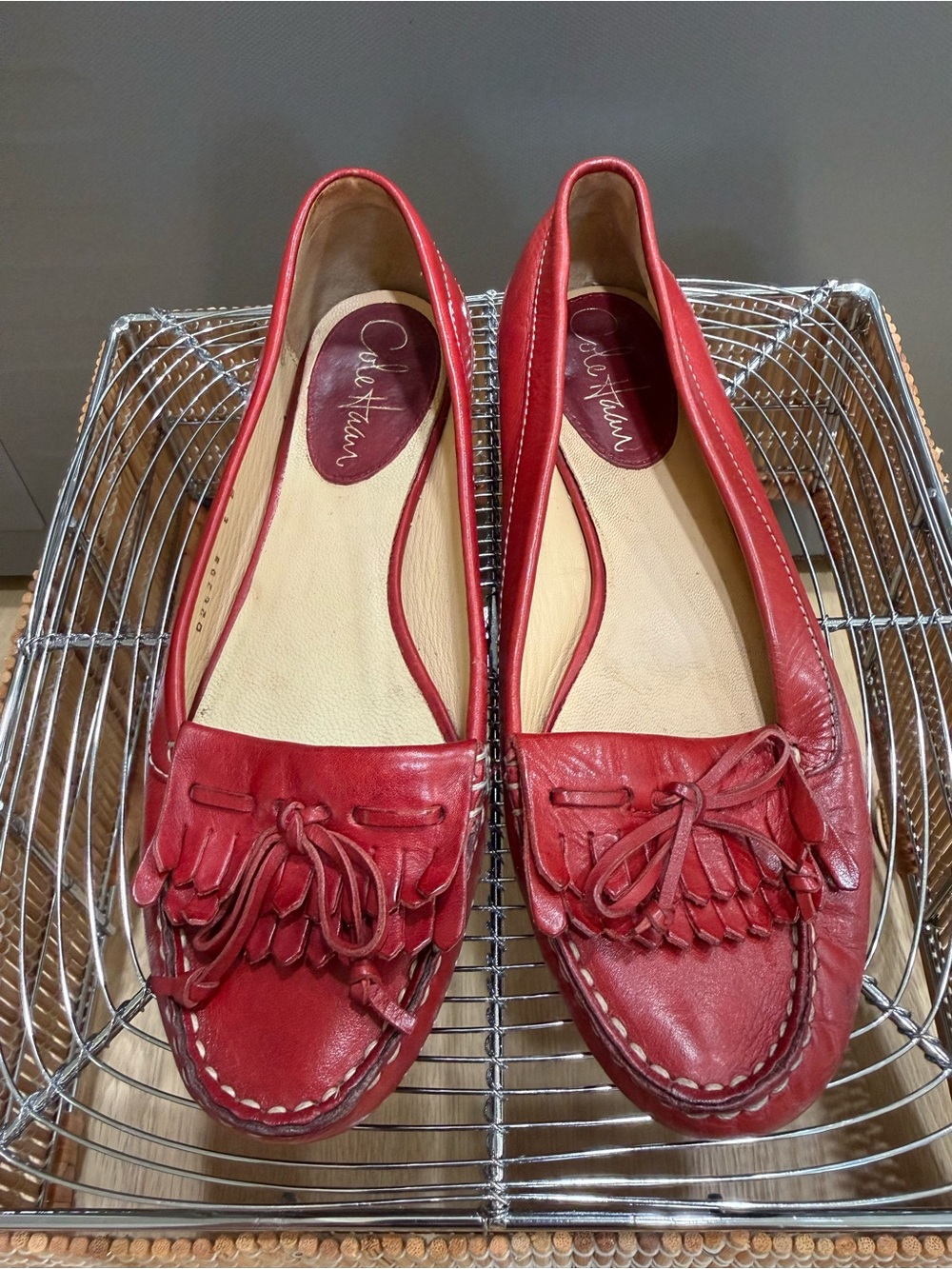Cole Haan Red Leather Kiltie Tassel Moccasin Loafers Size 6B